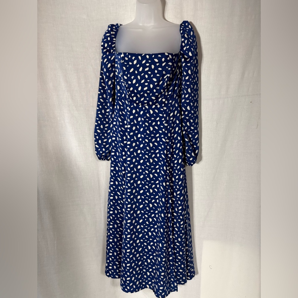 Commense Blue and White Patterned Long Sleeve Dress